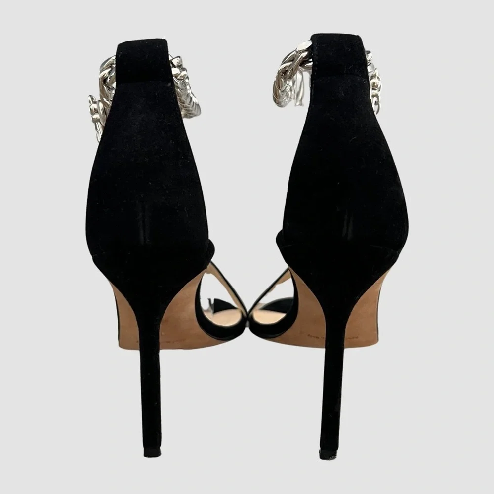 Manolo Blahnik Black Suede High Heel Chain Sandals US7/ EU37 - Picture 3 of 7